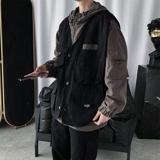 Mock Two-piece Hooded Utility Zip Jacket