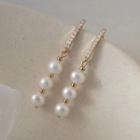 Pearl Drop Rhinestone Accent Earrings 1 Pair - 925 Silver Needle - One Size