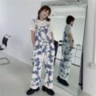 Splatter Print Dungaree Pants As Shown In Figure - One Size