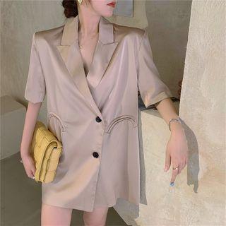 Asymmetric Loose-fit Satin Blazer Champagne - One Size