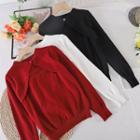 Round-neck Pointelle-knit Long-sleeve Top