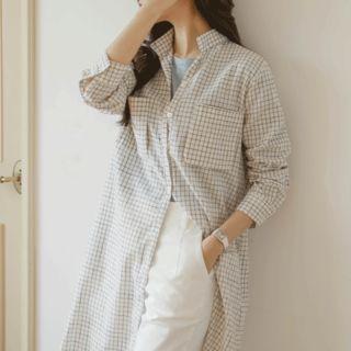 Pocket-front Long Checked Shirt