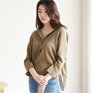 Half-placket Textured Top