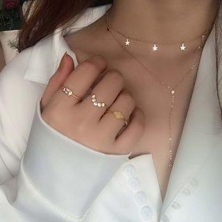 925 Sterling Silver Star Rhinestone Layered Choker Necklace