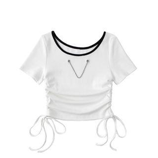 Chain Detail Drawstring Short-sleeve T-shirt