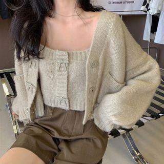 Bow Detail Cropped Knit Camisole / Cardigan