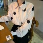 Dotted Hidden Placket Shirt As Shown In Figure - One Size