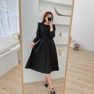 Tie-waist Long Accordion-pleat Dress