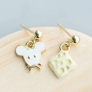 925 Sterling Silver Mouse & Cheese Dangle Earring 1 Pair - S925 Silver - As Shown In Figure - One Size