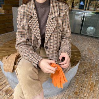 Houndstooth Loose-fit Blazer Orange Coffee - One Size