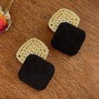 Square Fabric Alloy Dangle Earring Stud Earring - 1 Pair - Silver Stud - Gold & Black - One Size