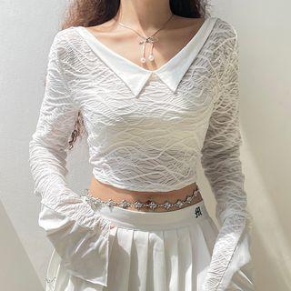Flared-cuff Shirred Crop T-shirt