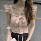 Square-neck Ruffle Bow Accent Top