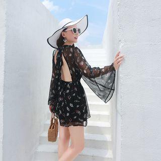 Backless Long-sleeve Sheer Playsuit