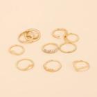 Set Of 11: Rhinestone Ring + Ring + Open Ring Set Of 11 - Gold - One Size