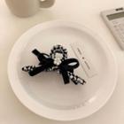 Bow Velvet Faux Pearl Hair Clamp Bow - Black & White - One Size