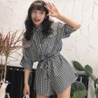 Gingham Elbow-sleeve Playsuit