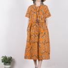 Short-sleeve Floral Print Midi Skirt