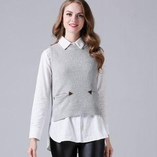 Side-slit Knit Vest Gray - One Size