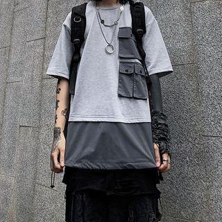 Short-sleeve Color Block Cargo T-shirt