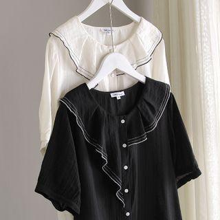 Two Tone Ruffle Oversize Blouse