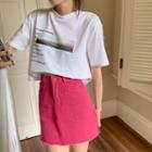 Lettering Short-sleeve T-shirt / Mini Denim Skirt
