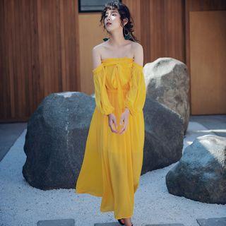 Long-sleeve Off Shoulder Chiffon Maxi Dress