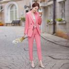 Plain Double-breasted Blazer / Cropped Straight Leg Pants