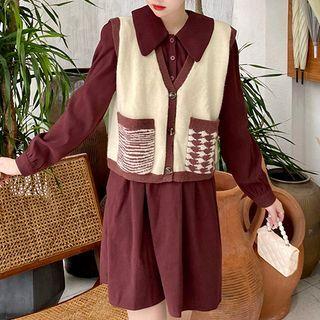 Plain Mini A-line Dress / Sweater Vest / Set