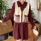 Plain Mini A-line Dress / Sweater Vest / Set