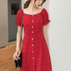 Short-sleeve Mini Dotted A-line Dress