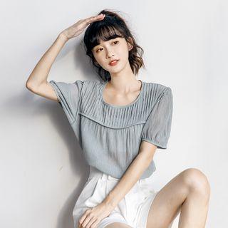 Plain Pleated Puff-sleeve Top