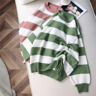 Drawstring Striped Sweater