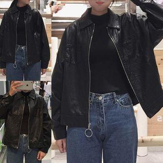 Faux Leather Jacket Black - One Size
