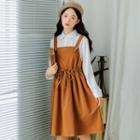 Set: Plain Shirt + Drawstring A-line Pinafore Dress