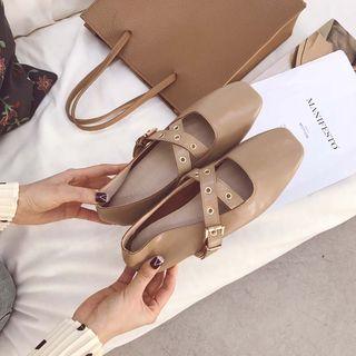 Faux Leather Studded Cross Straps Flats