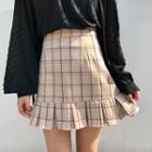 Ruffle Trim Mini A-line Plaid Skirt
