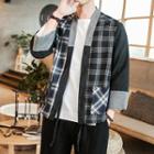 Open Front Plaid Panel Jacket