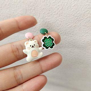 Bear Clover Asymmetrical Alloy Dangle Earring