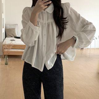 Lace-trim Flared Blouse