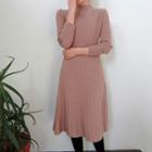 Pleated A-line Knit Dress