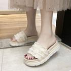 Faux Pearl Tweed Platform Slide Sandals
