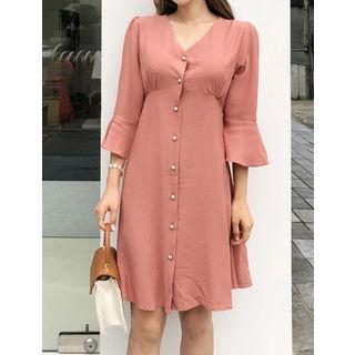 V-neck Button-front Dress