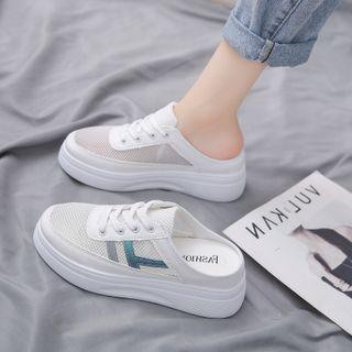 Mesh Panel Lace-up Platform Mules