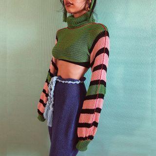 Turtleneck Striped Crop Sweater