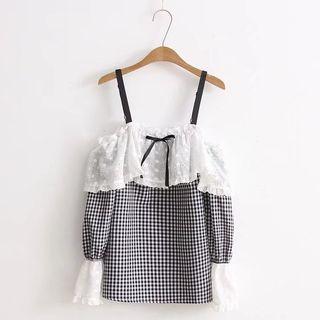 Lace Ruffle Gingham Top