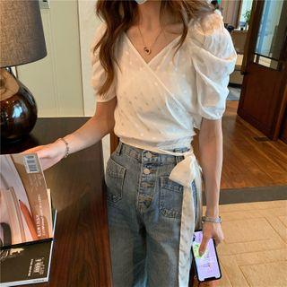 Short-sleeve Wrap Blouse White - One Size