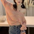V-neck Gradient Knit Top Orange Pink & Yellow - One Size