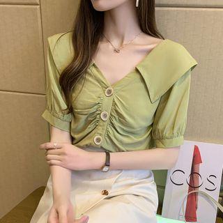 Short-sleeve Wide Collar Chiffon Top