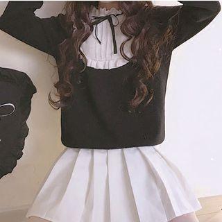 Color Panel Frill Trim Sweater